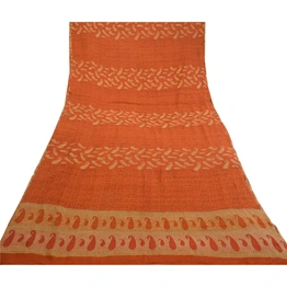 Sanskriti Vintage Sarees Rustyorange Pure Georgette Silk Print Woven Sari Fabric, PRG-12457