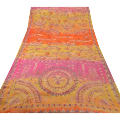 Sanskriti Vintage Georgette Blend Sarees Multi Color Printed Sari Craft Fabric, PRG-812