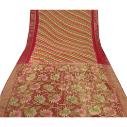 Sanskriti Vintage Red Sarees Blend Georgette Printed Sari 5Yd Craft Decor Fabric, PRG-5871