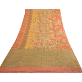 Sanskriti Vintage Peach Sarees Pure Georgette Silk Printed Sari 5Yd Craft Fabric, PRG-4290