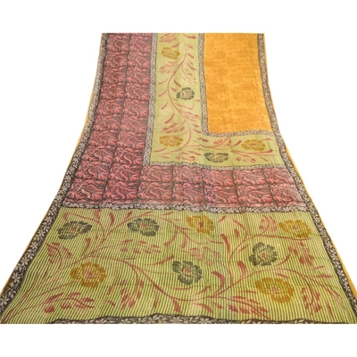 Sanskriti Vintage Indian Sari Multi Blend Georgette Printed Sarees Craft Fabric, PRG-3240