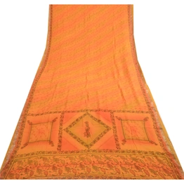 Sanskriti Vintage Orange Sarees Pure Georgette Silk Printed Sari Craft Fabric, PRG-4166