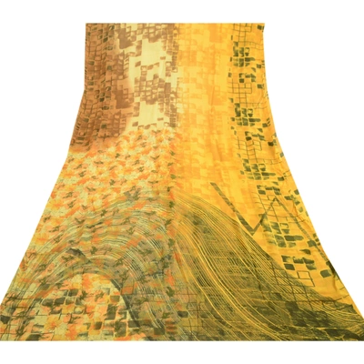 Sanskriti Vintage Sarees Digital Printed Blend Georgette Sari 5 Yd Craft Fabric, PRG-4736