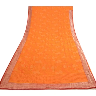 Sanskriti Vintage Orange Indian Sarees Georgette Printed Sari Soft Craft Fabric, PRG-4090