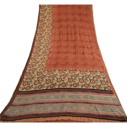 Sanskriti Vintage Brown Sarees Pure Georgette Silk Printed Sari Craft Fabric, PRG-3587