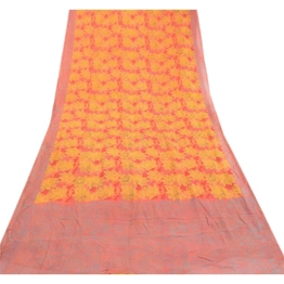 Sanskriti Vintage Red Indian Blend Georgette Sarees Printed Craft Fabric Sari, PRG-2046