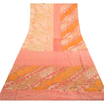 Sanskriti Vintage Sarees Multi Pure Georgette Silk Printed Sari 5Yd Craft Fabric, PRG-2344