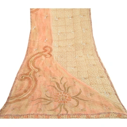 Sanskriti Vintage Peach Sarees Pure Georgette Silk Printed Sari 5Yd Craft Fabric, PRG-2811