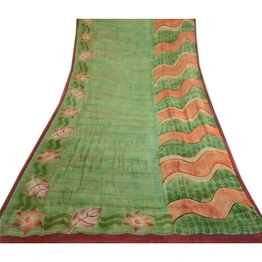 Sanskriti Vintage Green Sarees Pure Georgette Silk Printed Sari Craft 5Yd Fabric, PRG-3615