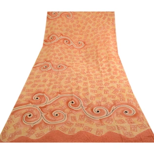 Sanskriti Vintage Peach Sarees Pure Georgette Silk Printed Sari 5Yd Craft Fabric, PRG-4026