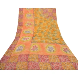 Sanskriti Vintage Indian Sari Blend Georgette Printed Fabric Craft Decor Sarees, PRG-7496