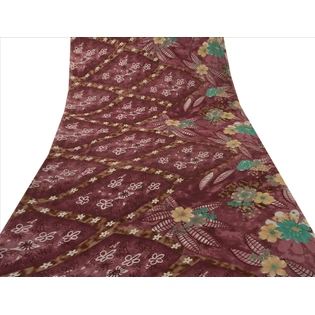 Sanskriti Vintage Indian Sari Brown Blend Georgette Printed Sarees Craft Fabric, PRG-67