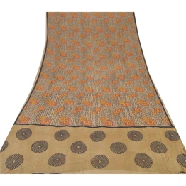 Sanskriti Vintage Pure Georgette Silk Brown Sarees 5 D Printed Sari Craft Fabric, PRG-6640