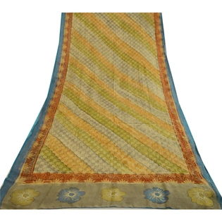 Sanskriti Vintage Sarees Multi Print Woven Pure Georgette Silk Sari Craft Fabric, PRG-12528