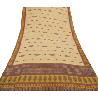 Sanskriti Vintage Cream Sarees Pure Georgette Silk Printed Sari 5Yd Craft Fabric, PRG-9293