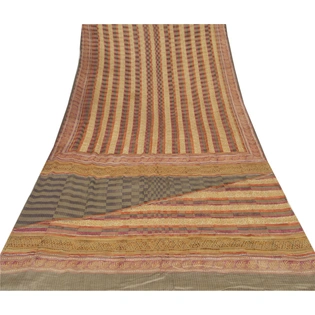 Sanskriti Vintage Brown Saree Pure Georgette Silk Printed Sari 5 Yd Craft Fabric, PRG-6650