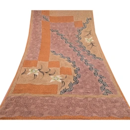 Sanskriti Vintage Dusty Pink Print Sarees Pure Georgette Silk Sari Craft Fabric, PRG-10282