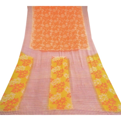 Sanskriti Vintage Orange Sarees Pure Georgette Silk Printed Sari Craft Fabric, PRG-10347