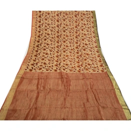 Sanskriti Vintage Brown Sarees Blend Georgette Printed Zari Work Sari 5Yd Fabric, PRG-1576