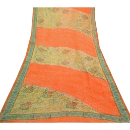 Sanskriti Vintage Orange Sarees Pure Georgette Silk Printed Sari Craft Fabric, PRG-2914