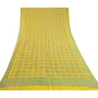 Sanskriti Vintage Sarees Lemon Blend Georgette Printed Sari Decor Craft Fabric, PRG-11375