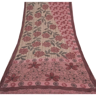 Sanskriti Vintage Pink Sarees Pure Georgette Silk Printed Sari Soft Craft Fabric, PRG-9192