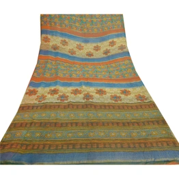 Sanskriti Vintage Sarees Pure Georgette Silk Printed Woven Sari 5Yd Craft Fabric, PRG-8790