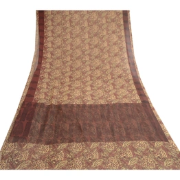 Sanskriti Vintage Brown Indian Sarees Georgette Printed Sari Floral Craft Fabric, PRG-10504