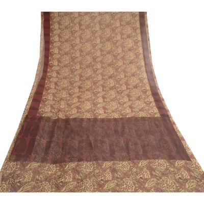 Sanskriti Vintage Brown Indian Sarees Georgette Printed Sari Floral Craft Fabric, PRG-10504