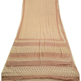 Sanskriti Vintage Sarees Ivory Blend Georgette Printed Sari Floral Craft Fabric, PRG-12549