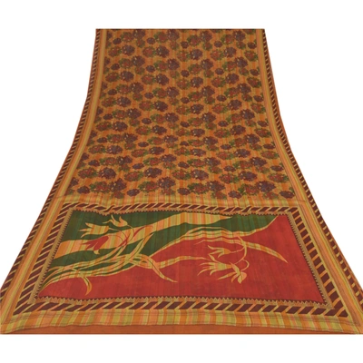 Sanskriti Vintage Indian Sari Pure Georgette Silk Printed Sarees Craft Fabric, PRG-7328