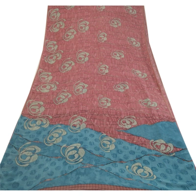 Sanskriti Vintage Sarees Dusty-Pink Pure Georgette Silk Print Sari Craft Fabric, PRG-12754