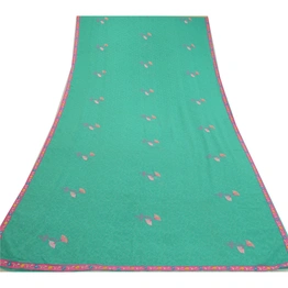 Sanskriti Vintage Sarees Green Ebroidered Mukesh Work Georgette Sari 5Yd Fabric, PRG-12782