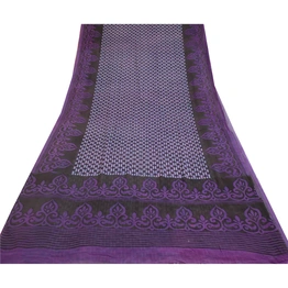 Sanskriti Vintage Purple Sarees Pure Georgette Silk Printed Sari Craft Fabric, PRG-12867