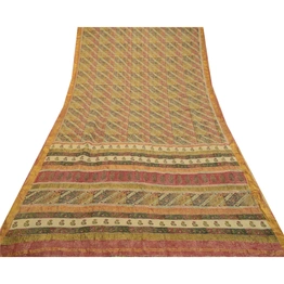 Sanskriti Vintage Sarees Multi Pure Georgette Silk Printed Sari 5Yd Craft Fabric, PRG-12624