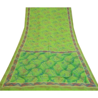 Sanskriti Vintage Green Sarees Pure Georgette Silk Printed Sari Craft Fabric, PRG-12877