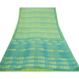 Sanskriti Vintage Sarees Green Pure Georgette Silk Printed Sari 5Yd Craft Fabric, PRG-12632