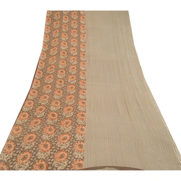 Sanskriti Vintage Brown/Cream Sarees Pure Georgette Silk Print Sari Craft Fabric, PRG-12886