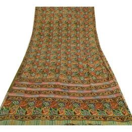 Sanskriti Vintage Indian Sarees Pure Georgette Silk Printed Sari Craft Fabric, PRG-12868