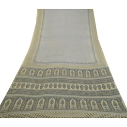 Sanskriti Vintage Sarees Gray Pure Georgette Silk Printed Sari Soft Craft Fabric, PRG-12684