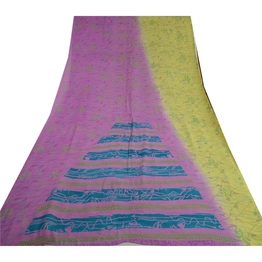 Sanskriti Vintage Sarees Purplegreen Pure Georgette Silk Print Sari Craft Fabric, PRG-13066