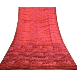 Sanskriti Vintage Sarees Red Tie-Dye Pure Georgette Silk Print Sari Craft Fabric, PRG-13042