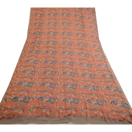 Sanskriti Vintage Orange Sarees Pure Georgette Silk Printed Sari Craft Fabric, PRG-13127