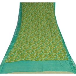 Sanskriti Vintage Green Sarees Blend Georgette Fabric Craft Printed 5 Yard Sari, PRG-8831