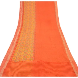 Sanskriti Vintage Orange Sarees Blend Georgette Printed Fabric Craft Sari, PRG-9084