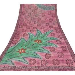 Sanskriti Vintage Pink Sarees Blend Georgette Printed Sari 5 Yard Craft Fabric, PRG-6050