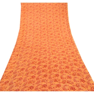 Sanskriti Vintage Sarees Saffron Blend Georgette Printed Sari 5Yd Craft Fabric, PRG-11830