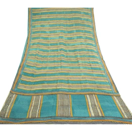 Sanskriti Vintage Blue Sarees Pure Georgette Silk Printed Sari 5Yd Craft Fabric, PRG-10940