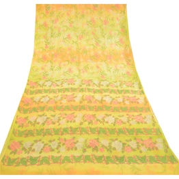 Sanskriti Vintage Lemon Printed Sarees Pure Chiffon Silk Sari 5Yd Craft Fabric, PRG-10787