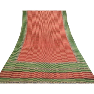 Sanskriti Vintage Sarees Indian Red Woven Pure Georgette Silk Sari Craft Fabric, PRG-12069